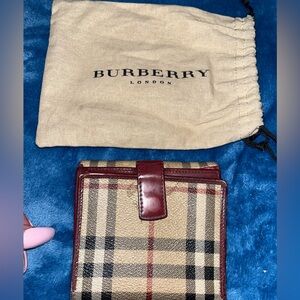 Vintage Burberry Check Wallet Red Accents